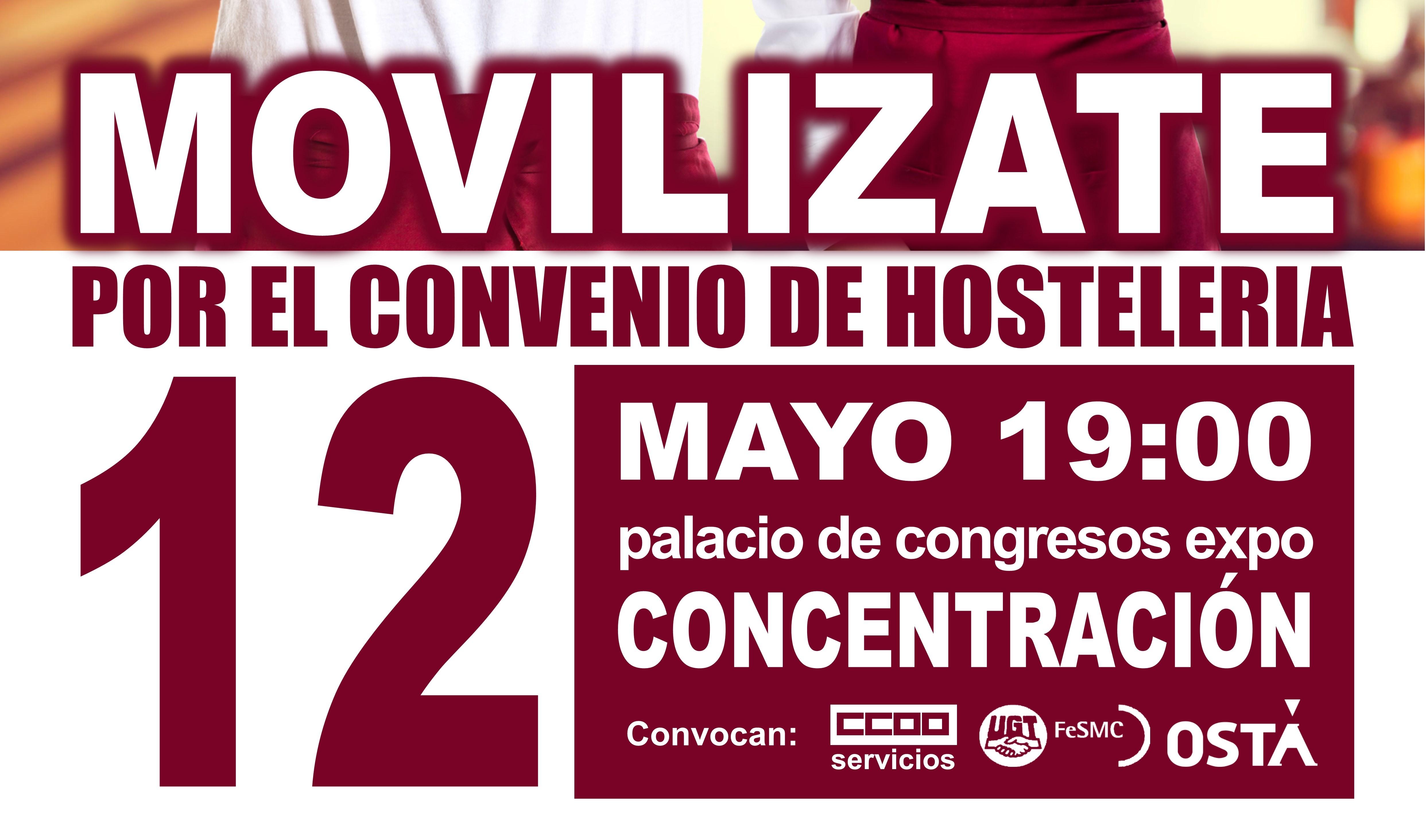 Concentración por el convenio de hostelería frente al Salón Aragonés del Turismo